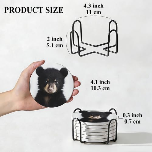 4Pcs Ceramic Coasters with Metal Holder Q746353