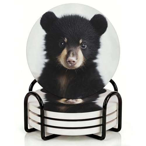 4Pcs Ceramic Coasters with Metal Holder Q746353