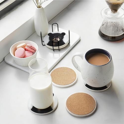4Pcs Ceramic Coasters with Metal Holder Q746353