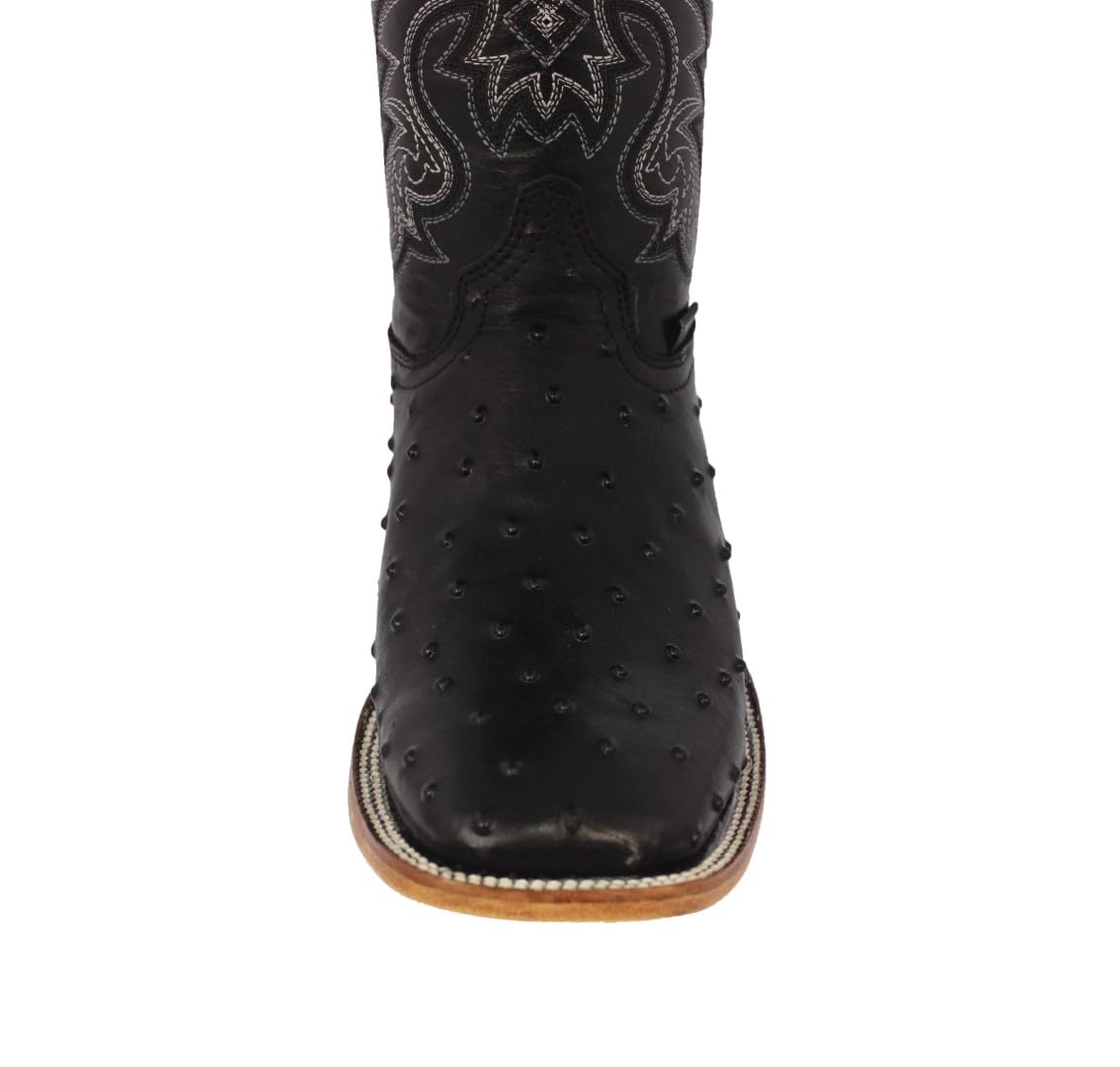Black Ostrich Quill Print Leather Square Toe Cowboy Boots D93581
