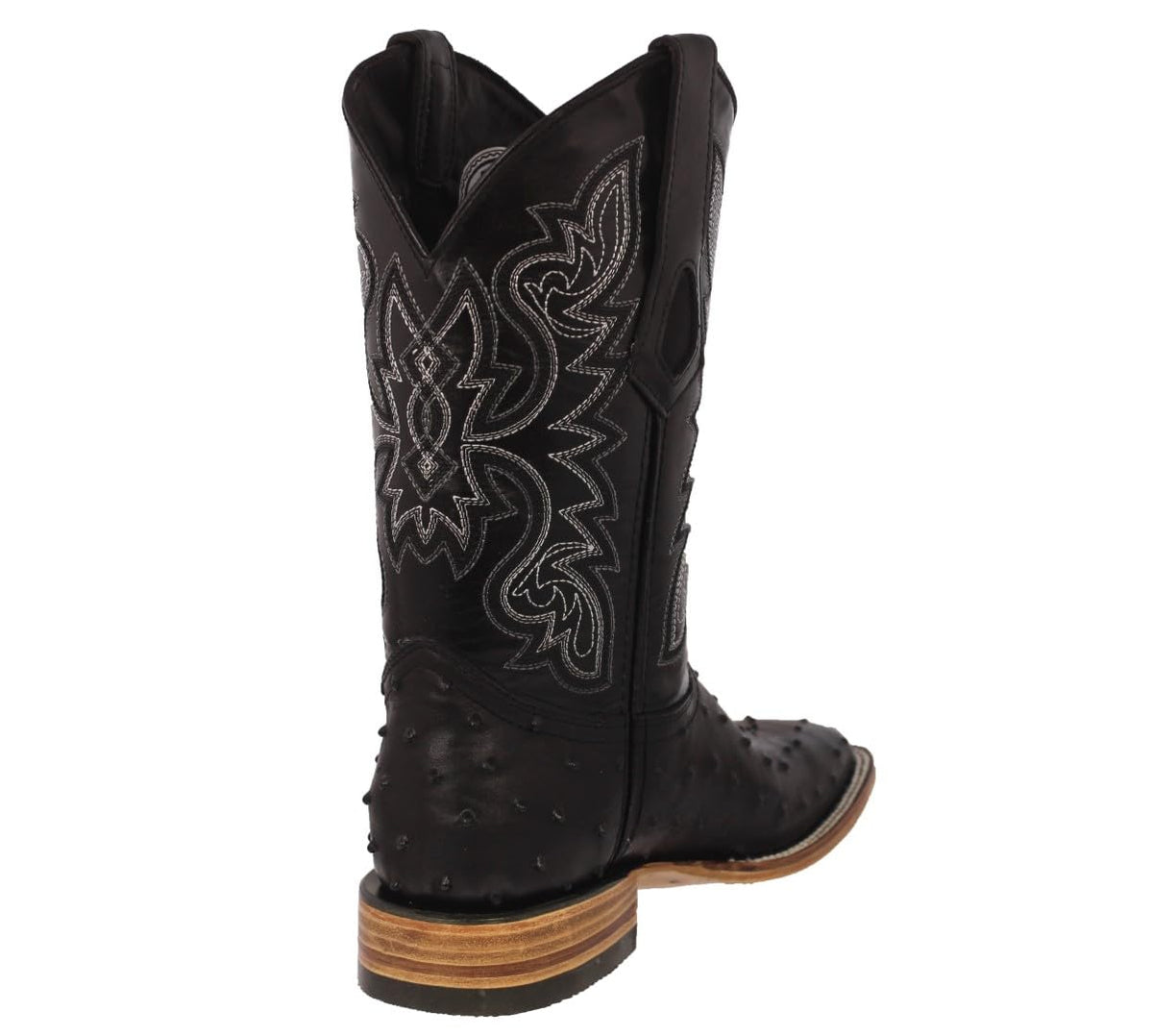 Black Ostrich Quill Print Leather Square Toe Cowboy Boots D93581
