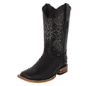 Black Ostrich Quill Print Leather Square Toe Cowboy Boots D93581