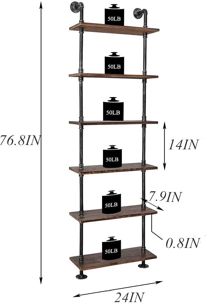 Industrial Pipe 6 Tier Bookshelf I305