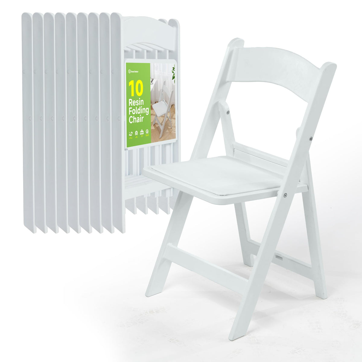 White Resin Folding Chairs with Cushion, 10 Pack S12171