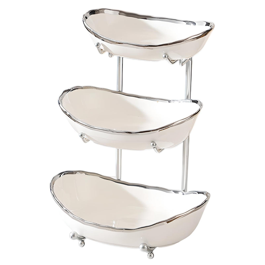 3 Tier Ceramic Fruit Bowl with Metal Stand G590