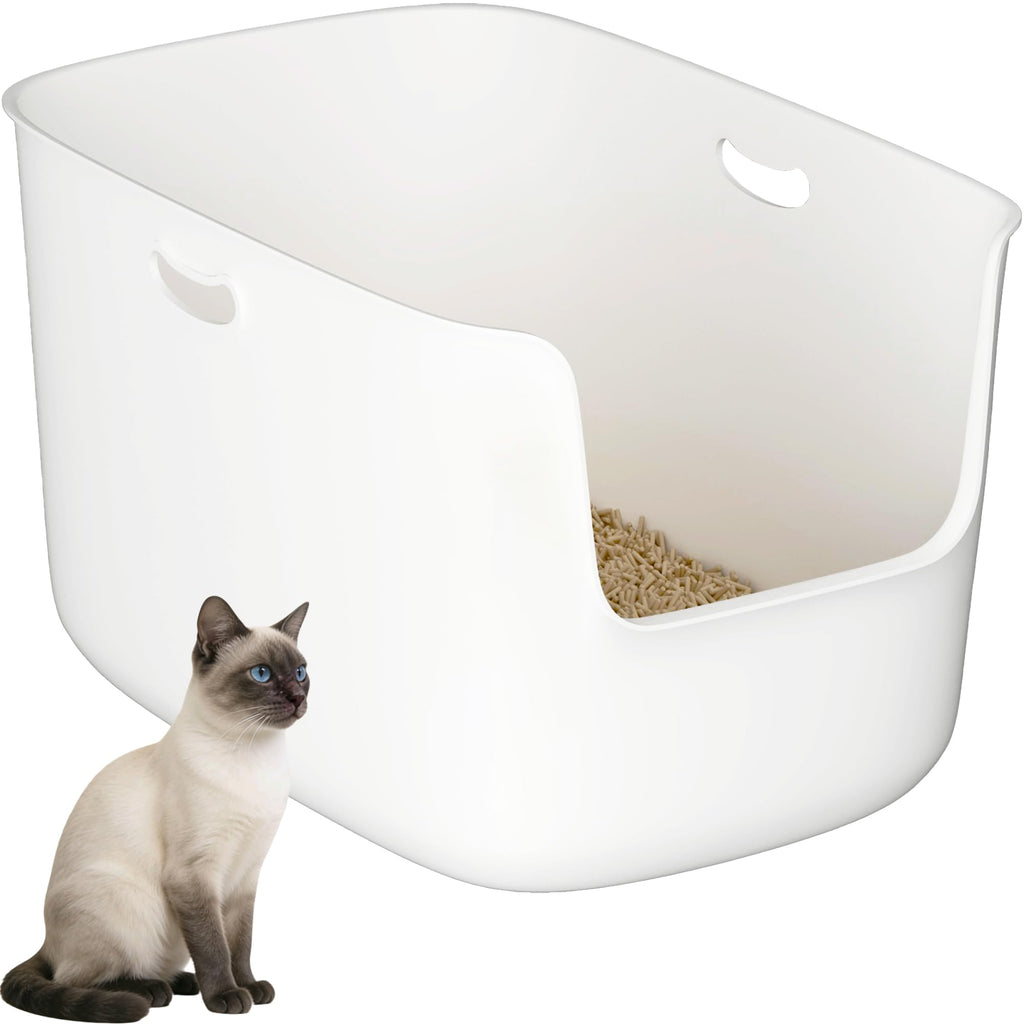 Extra Large High Sided Low Entry Open-Top Cat Litter Box White Y9222