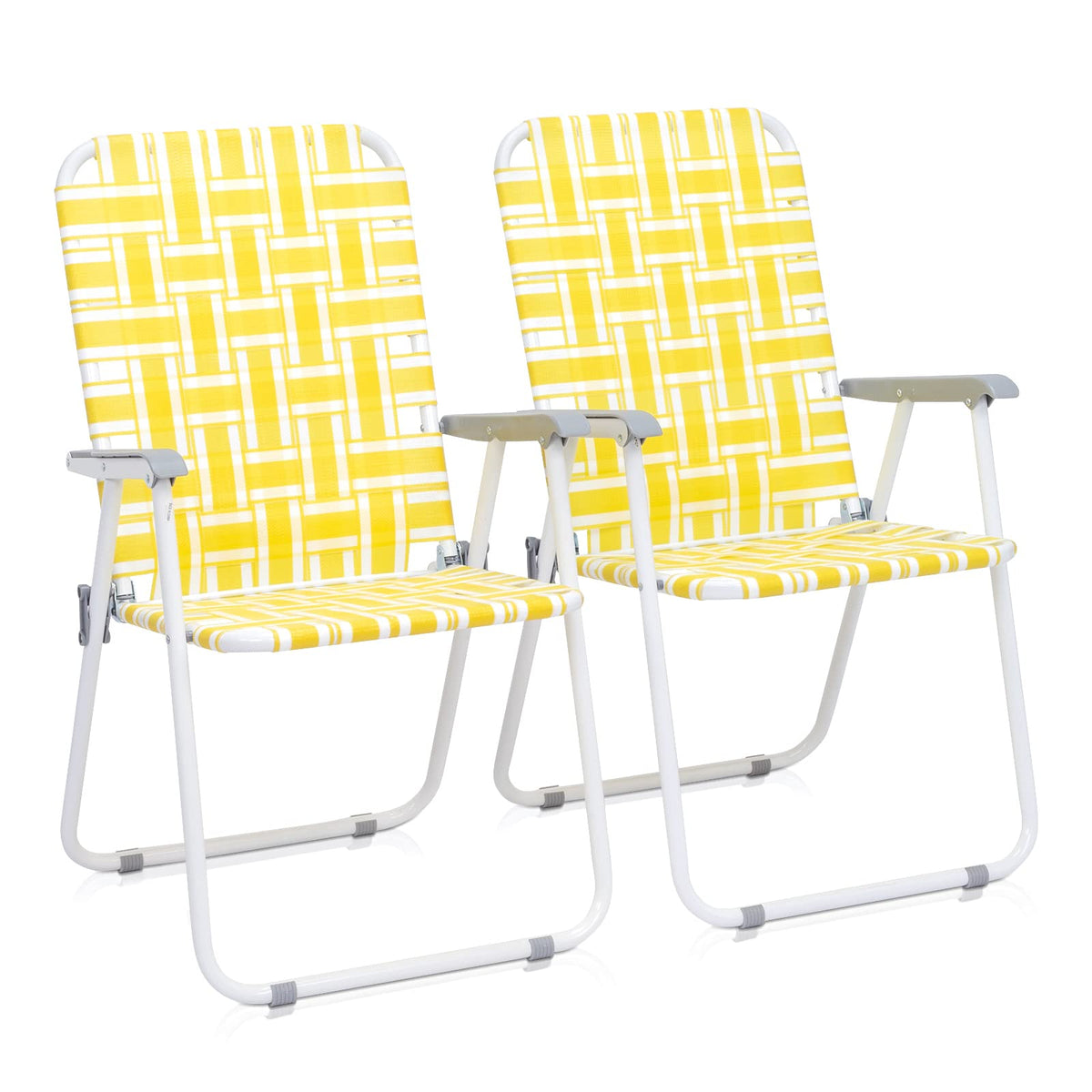 Yellow Striped Webbed Lawn Chairs Set of 2 N3381