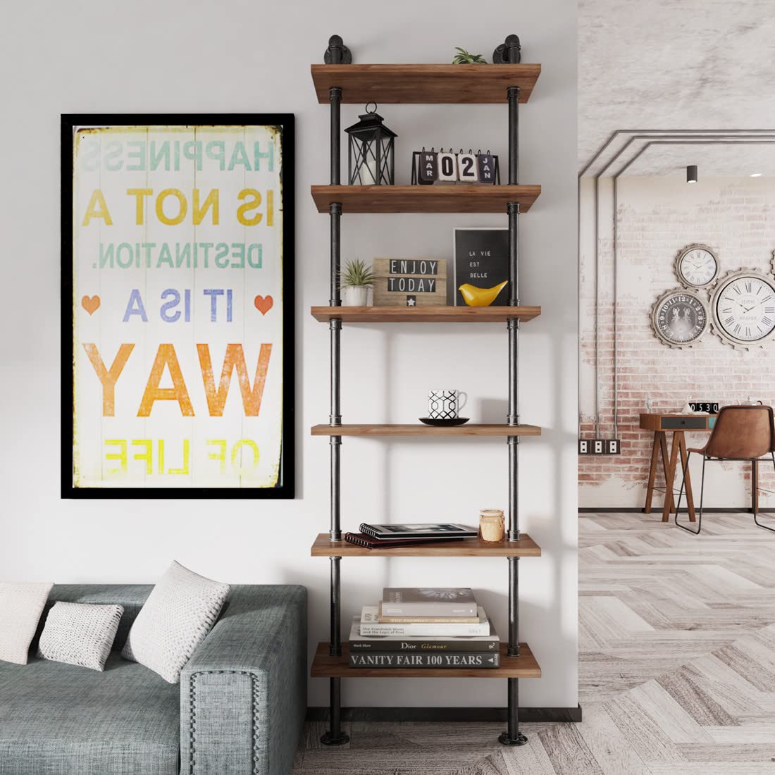 Industrial Pipe 6 Tier Bookshelf I305