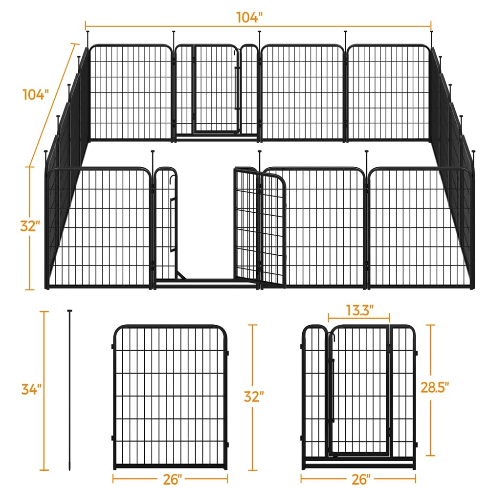 32 Inch 16 Panels Heavy Duty Dog Playpen L1913