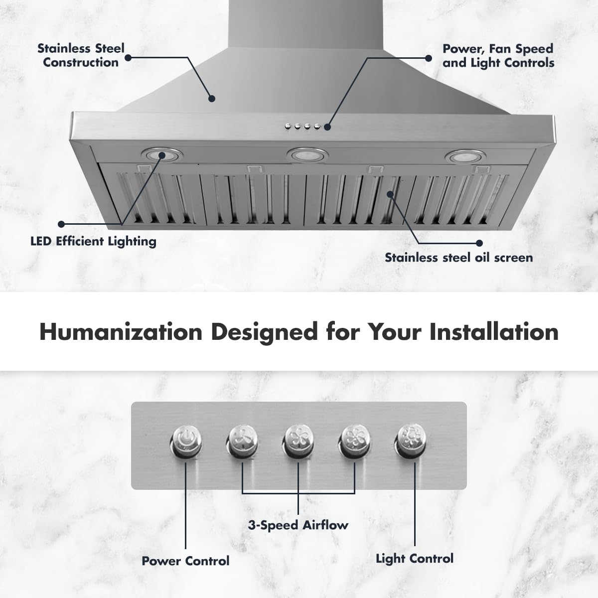 48 inch 800CFM Stainless Steel Wall Mount Range Hood X5276