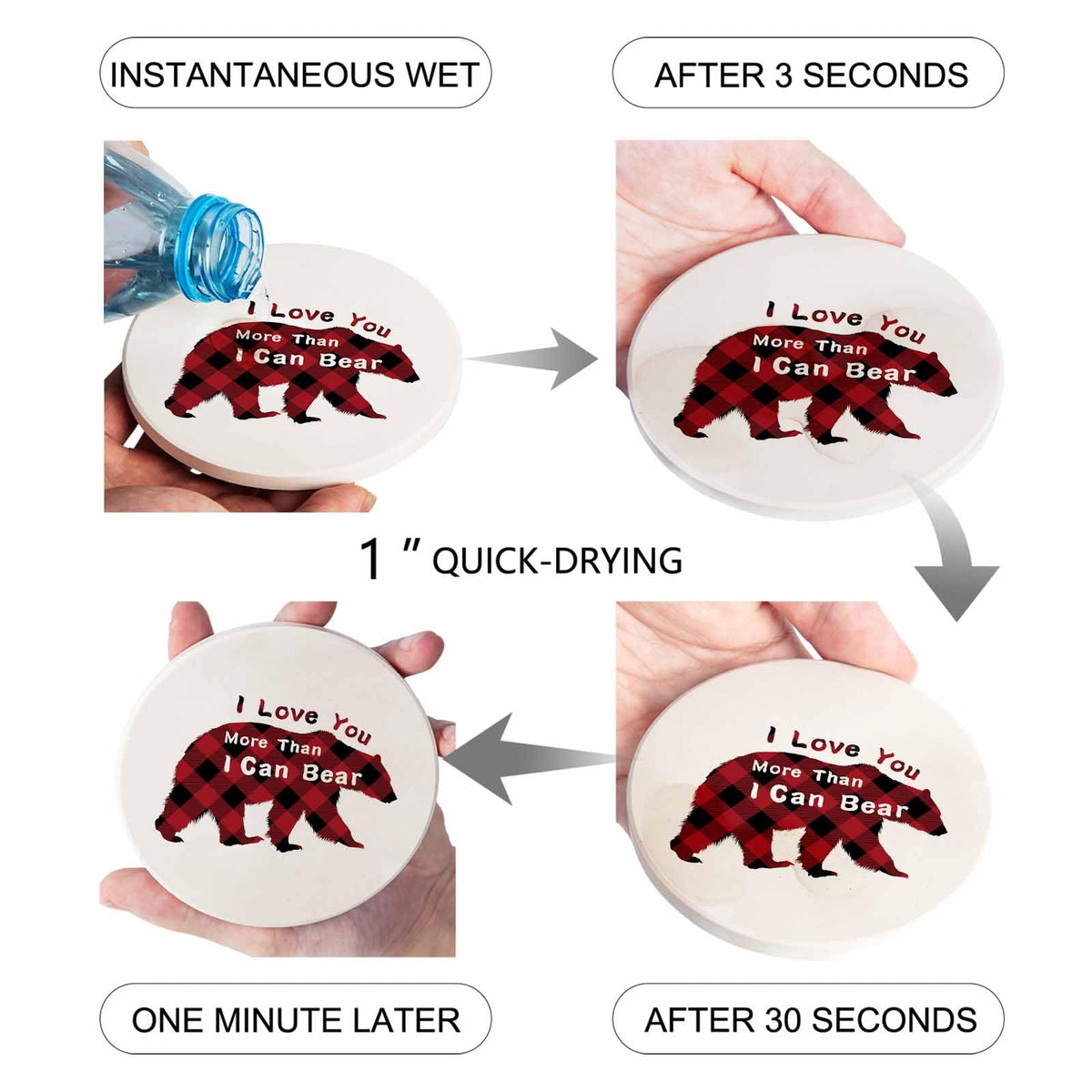 Christmas Bear Ceramic Coasters Set of 6 with Holder X314