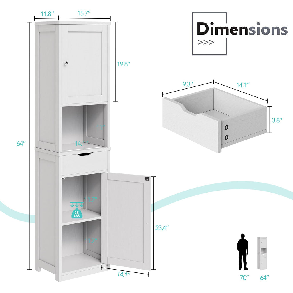 Tall Narrow Bathroom Storage Cabinet with Adjustable Shelves, White L243683