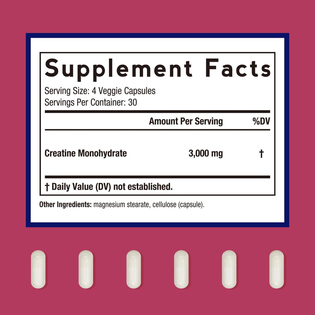 Micronized Creatine Monohydrate 3000 mg Vegan 120 Capsules L649