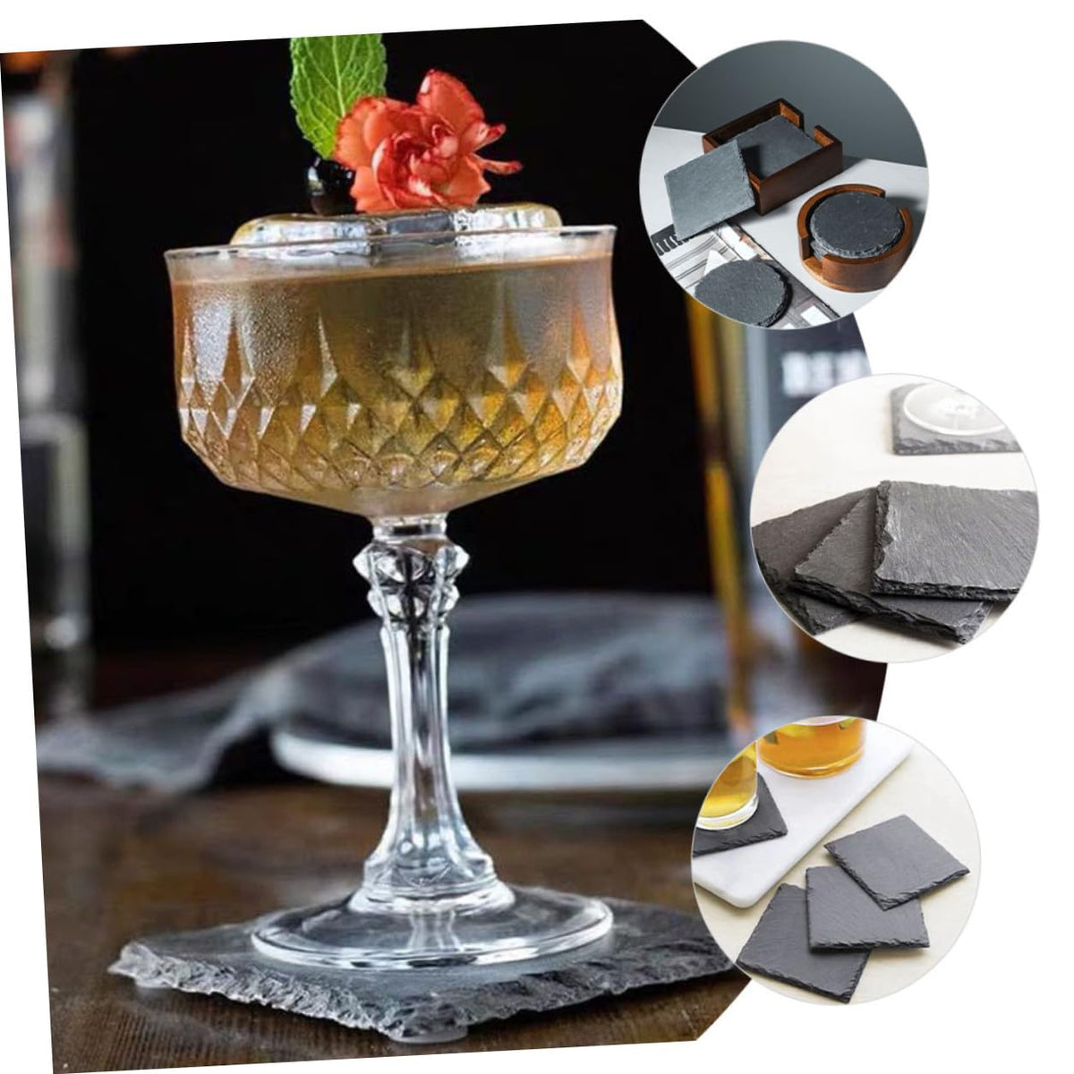 Black Natural Stone Drink Coasters Z38835