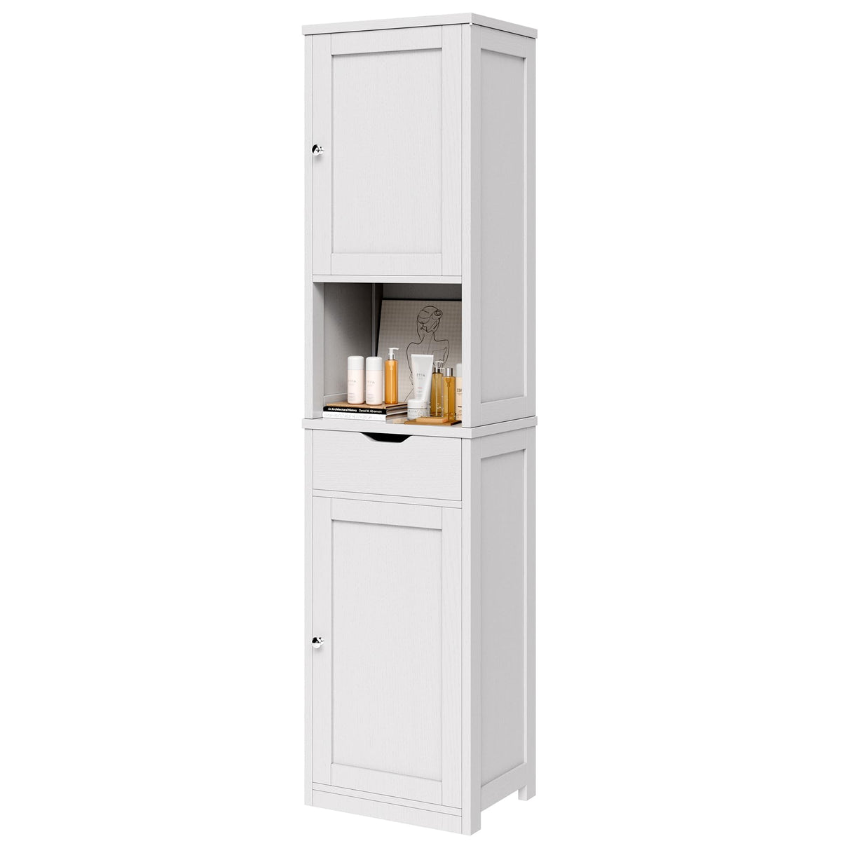 Tall Narrow Bathroom Storage Cabinet with Adjustable Shelves, White L243683