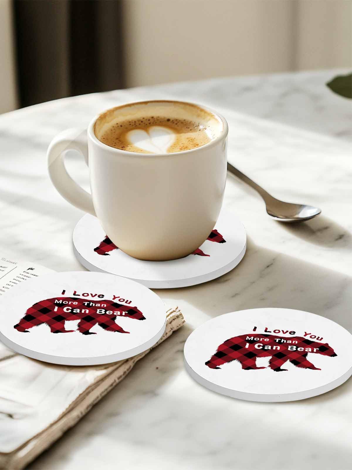 Christmas Bear Ceramic Coasters Set of 6 with Holder X314