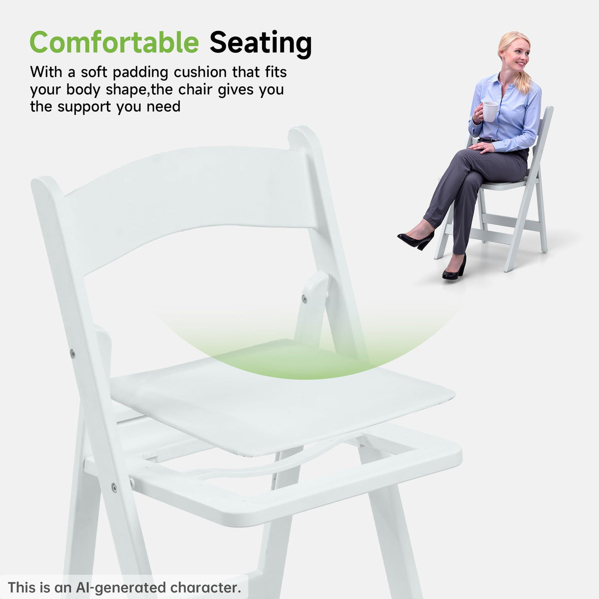 White Resin Folding Chairs with Cushion, 10 Pack S12171