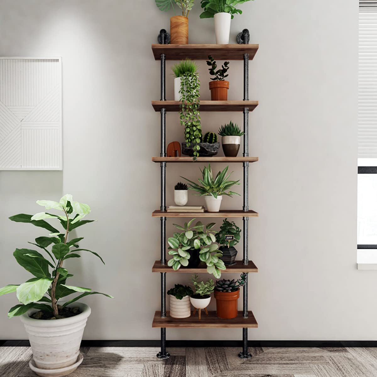 Industrial Pipe 6 Tier Bookshelf I305