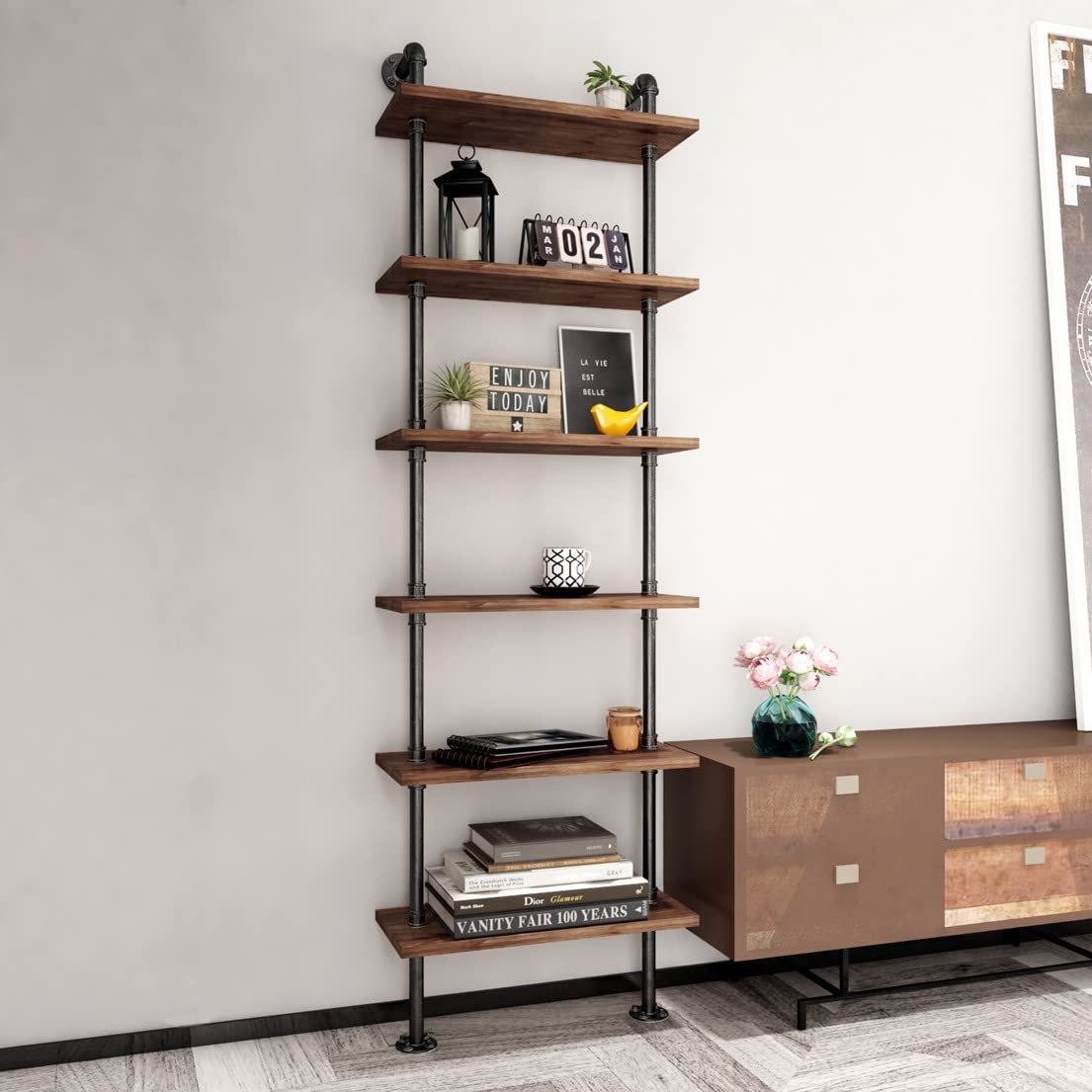 Industrial Pipe 6 Tier Bookshelf I305