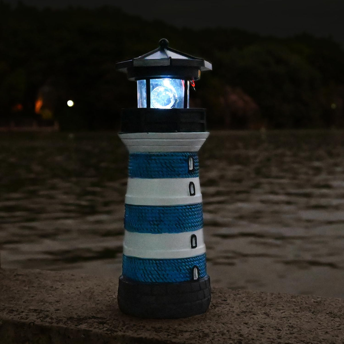 Solar Lighthouse Rotating Beacon Led Yard Statue H77399