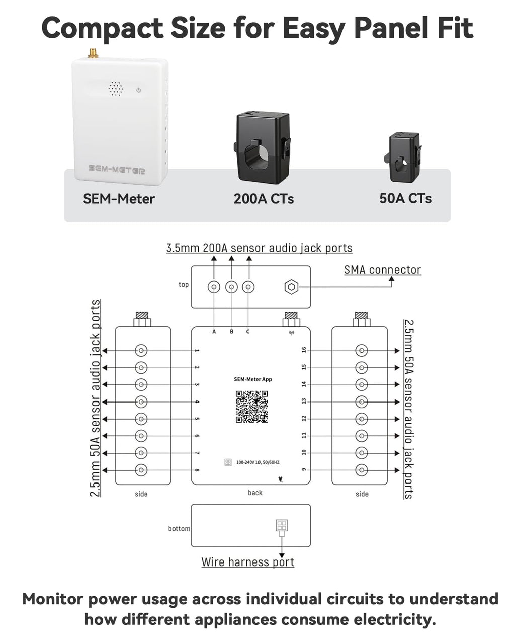 Smart Home Energy Monitor with 16 50A Circuit Level Sensors U992