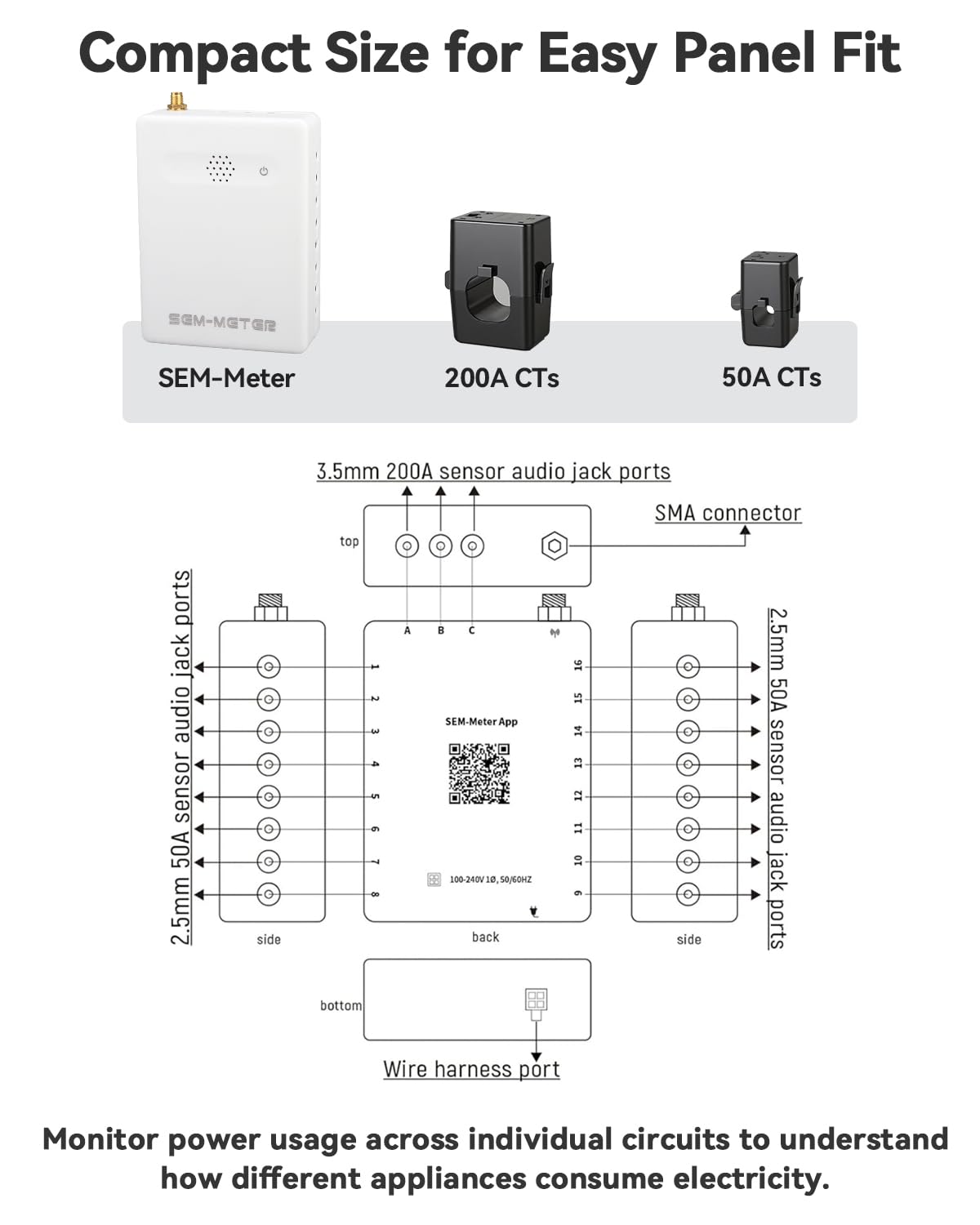 Smart Home Energy Monitor with 16 50A Circuit Level Sensors U992