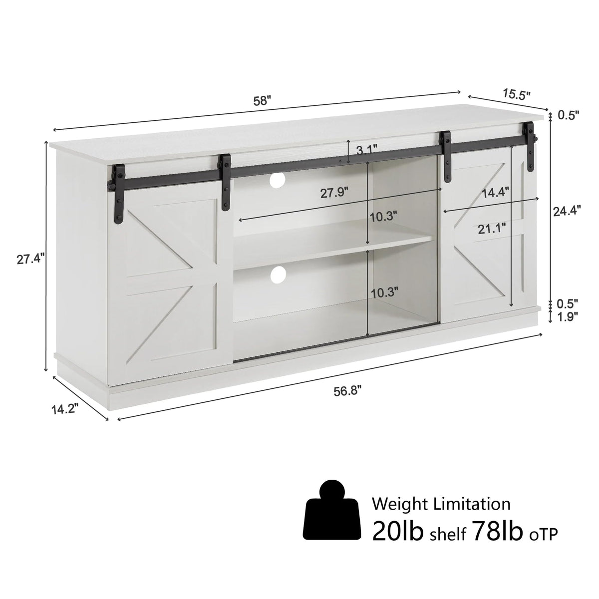 White TV Stand with Sliding Barn Doors X77010