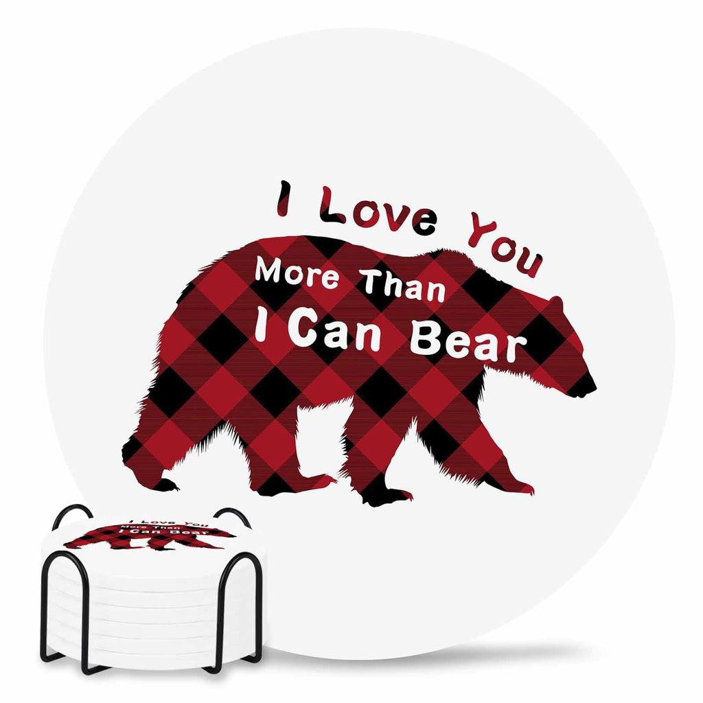 Christmas Bear Ceramic Coasters Set of 6 with Holder X314