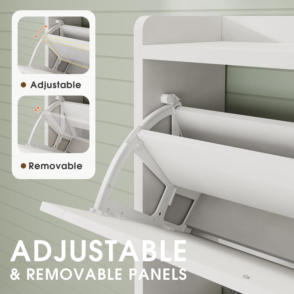 White 2 Flip Drawers Shoe Storage Cabinet T139821