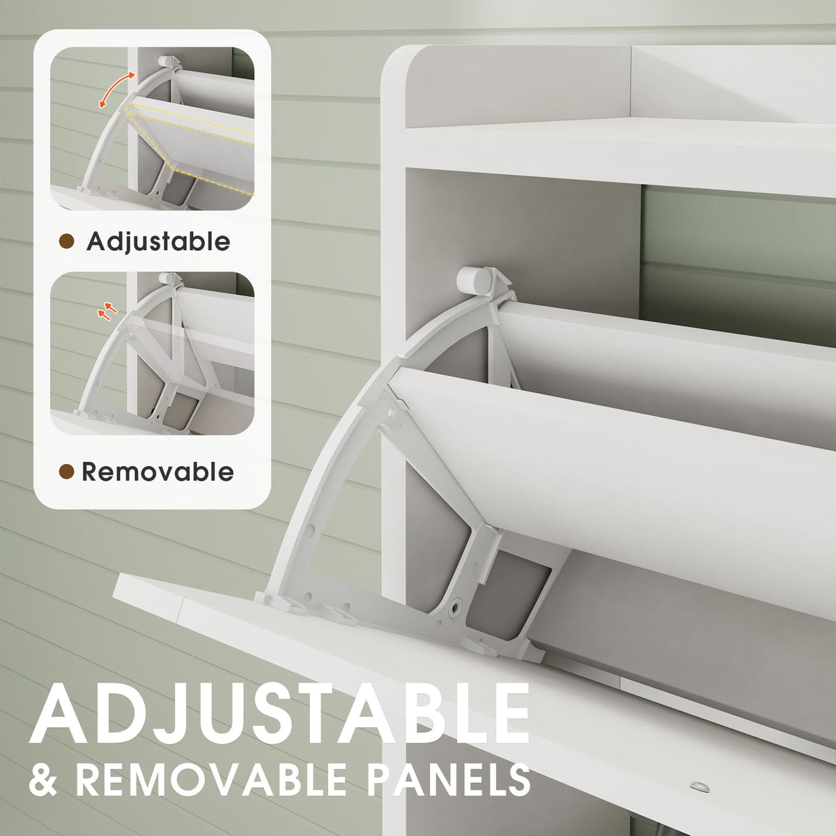 White 2 Flip Drawers Shoe Storage Cabinet T139821