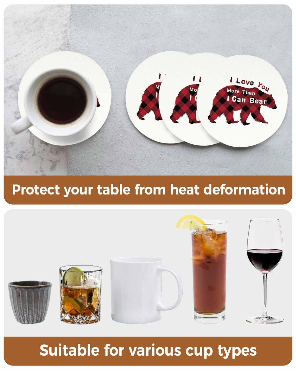 Christmas Bear Ceramic Coasters Set of 6 with Holder X314