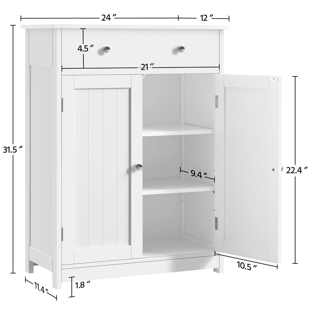 White Bathroom Storage Cabinet with Drawer and 2 Doors W99107
