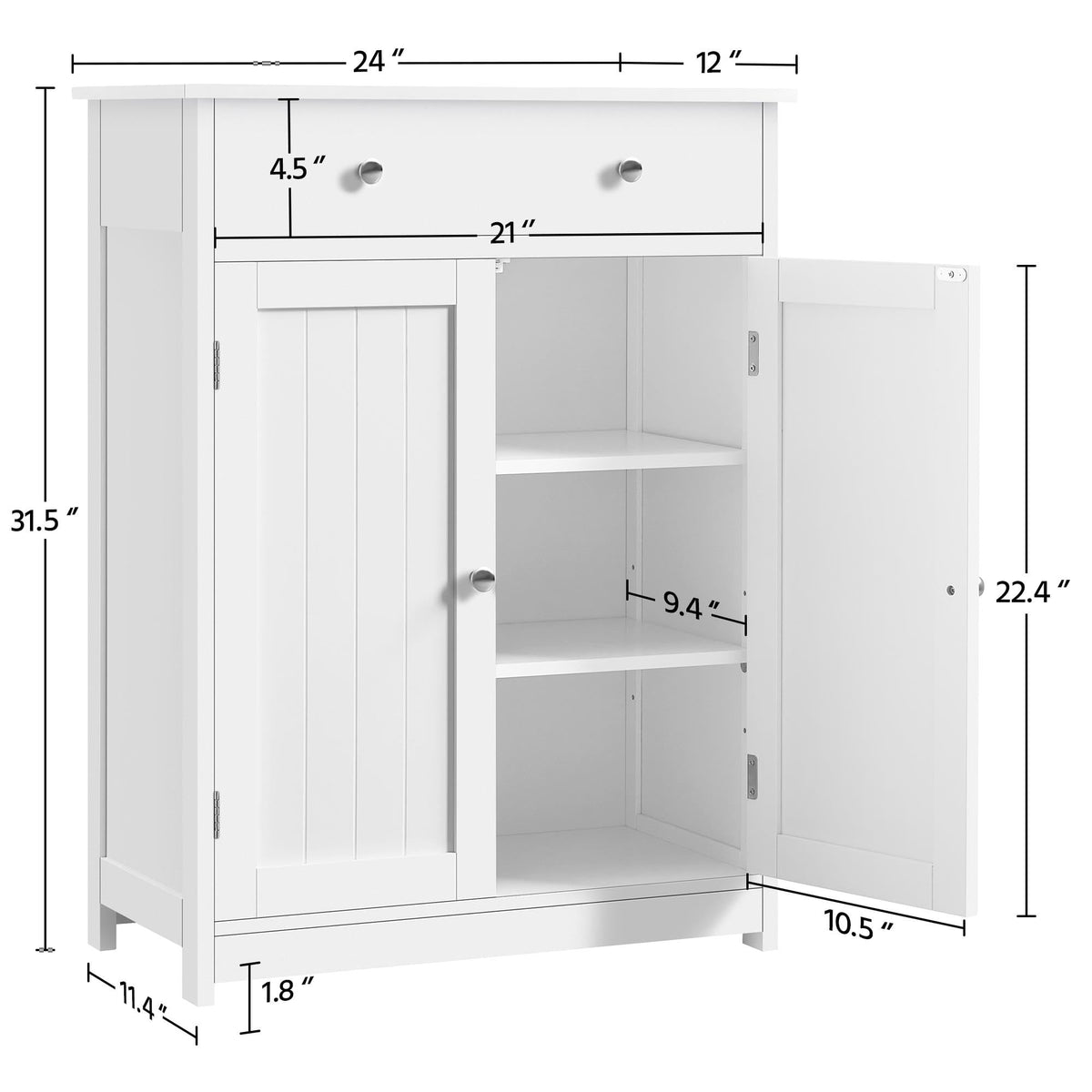 White Bathroom Storage Cabinet with Drawer and 2 Doors W99107