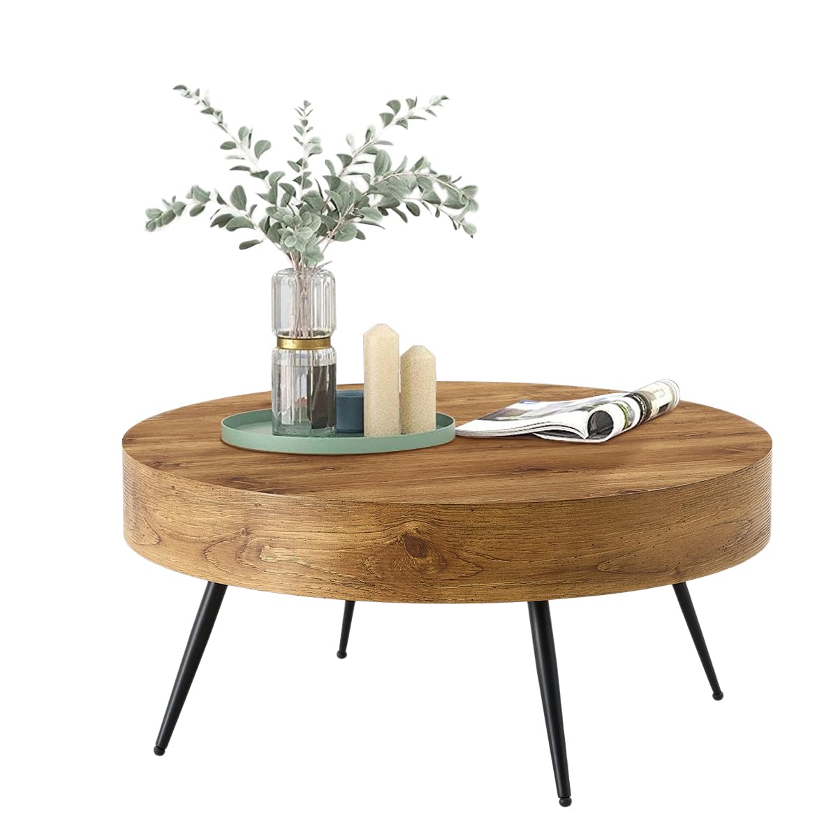 Round Wood Coffee Table with Metal Legs K712150