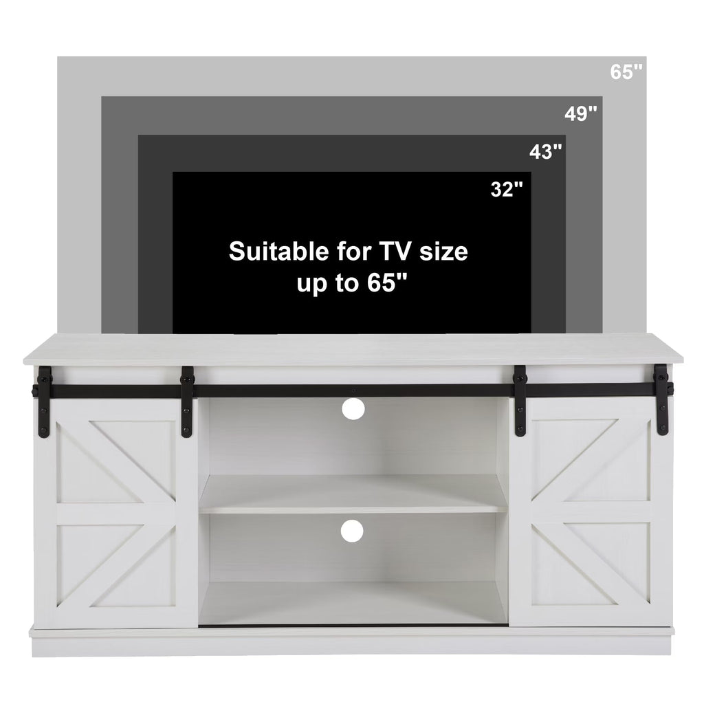White TV Stand with Sliding Barn Doors X77010