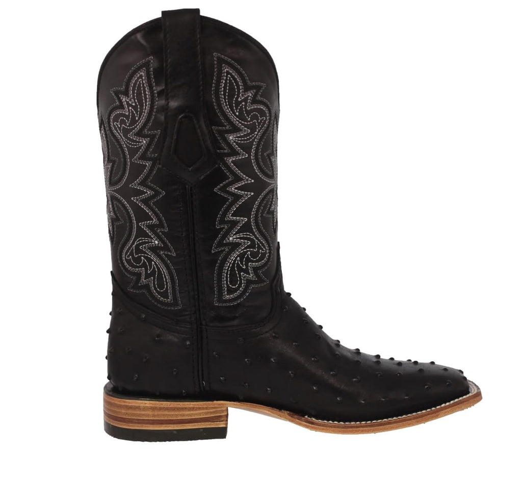 Black Ostrich Quill Print Leather Square Toe Cowboy Boots D93581