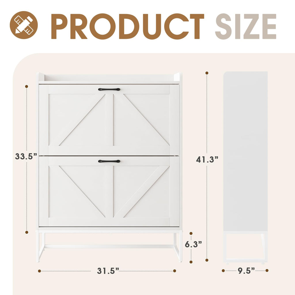 White 2 Flip Drawers Shoe Storage Cabinet T139821