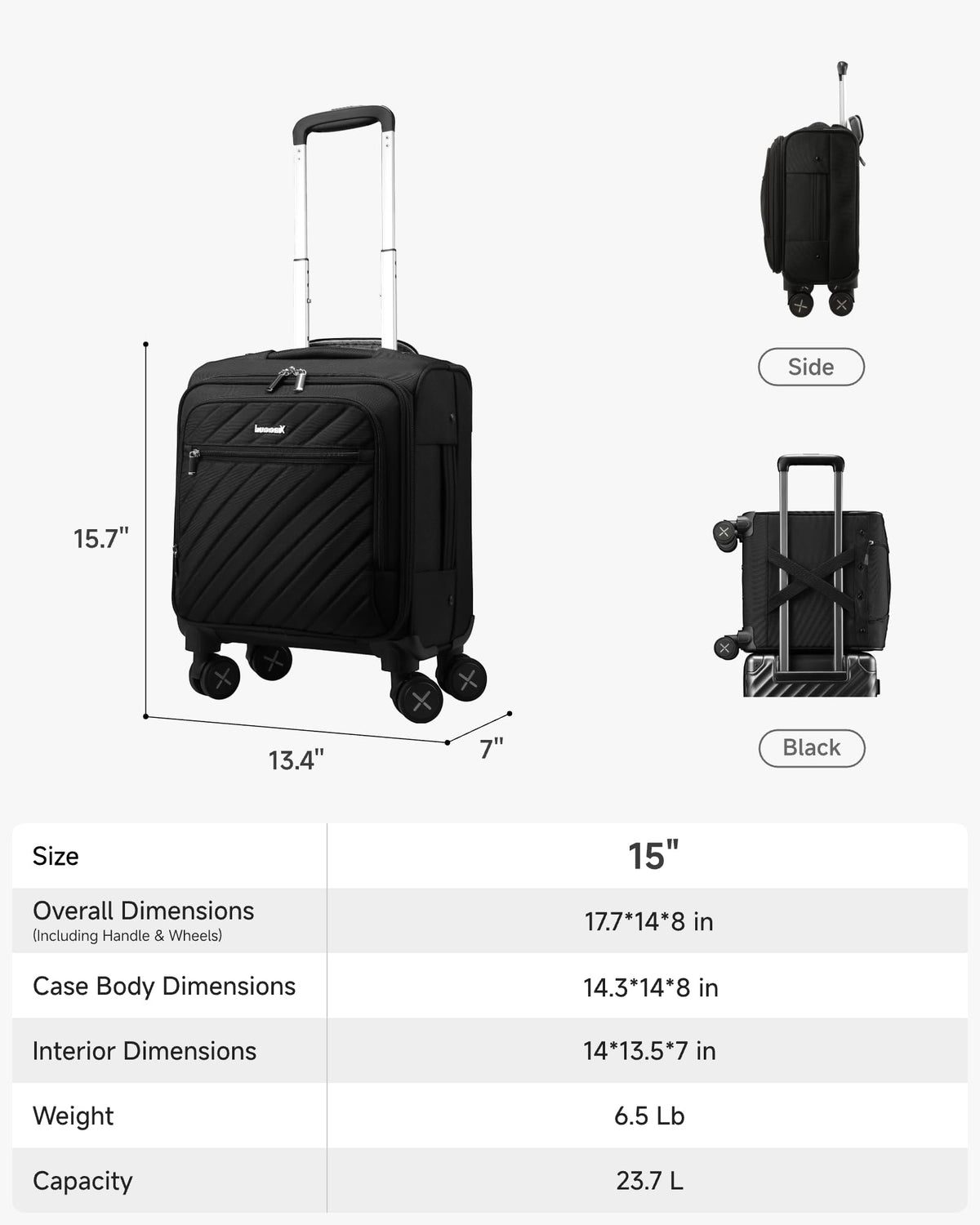 Black 15" Underseat Carry On Bag O8324