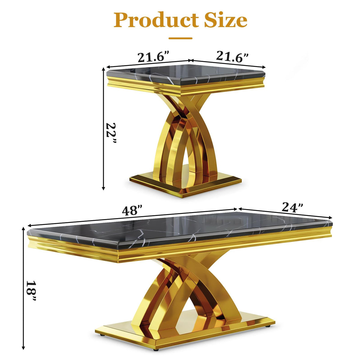 Black and Gold Coffee Table Set of 2 E726