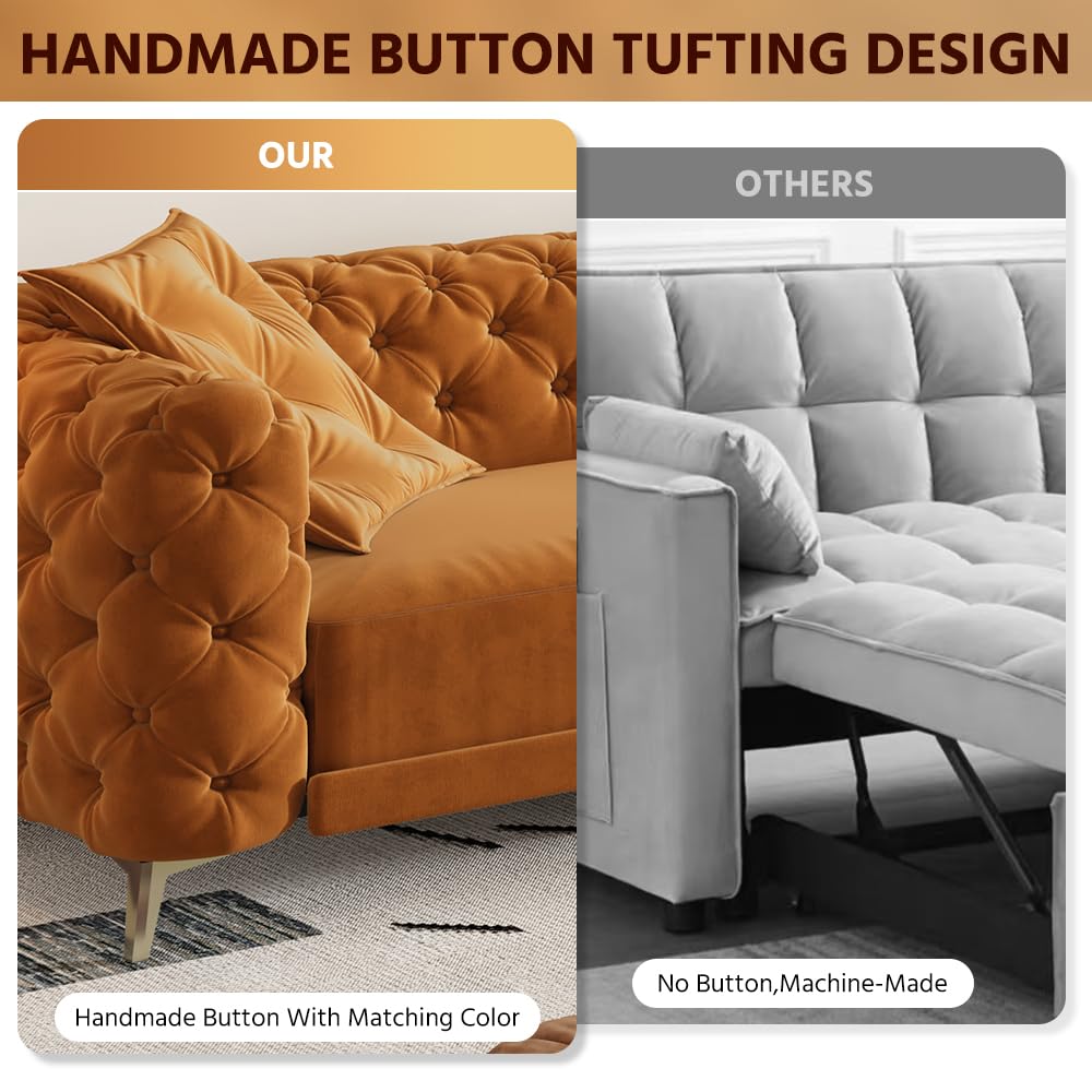 Velvet Pull Out Sofa Bed King with Ottoman P1419
