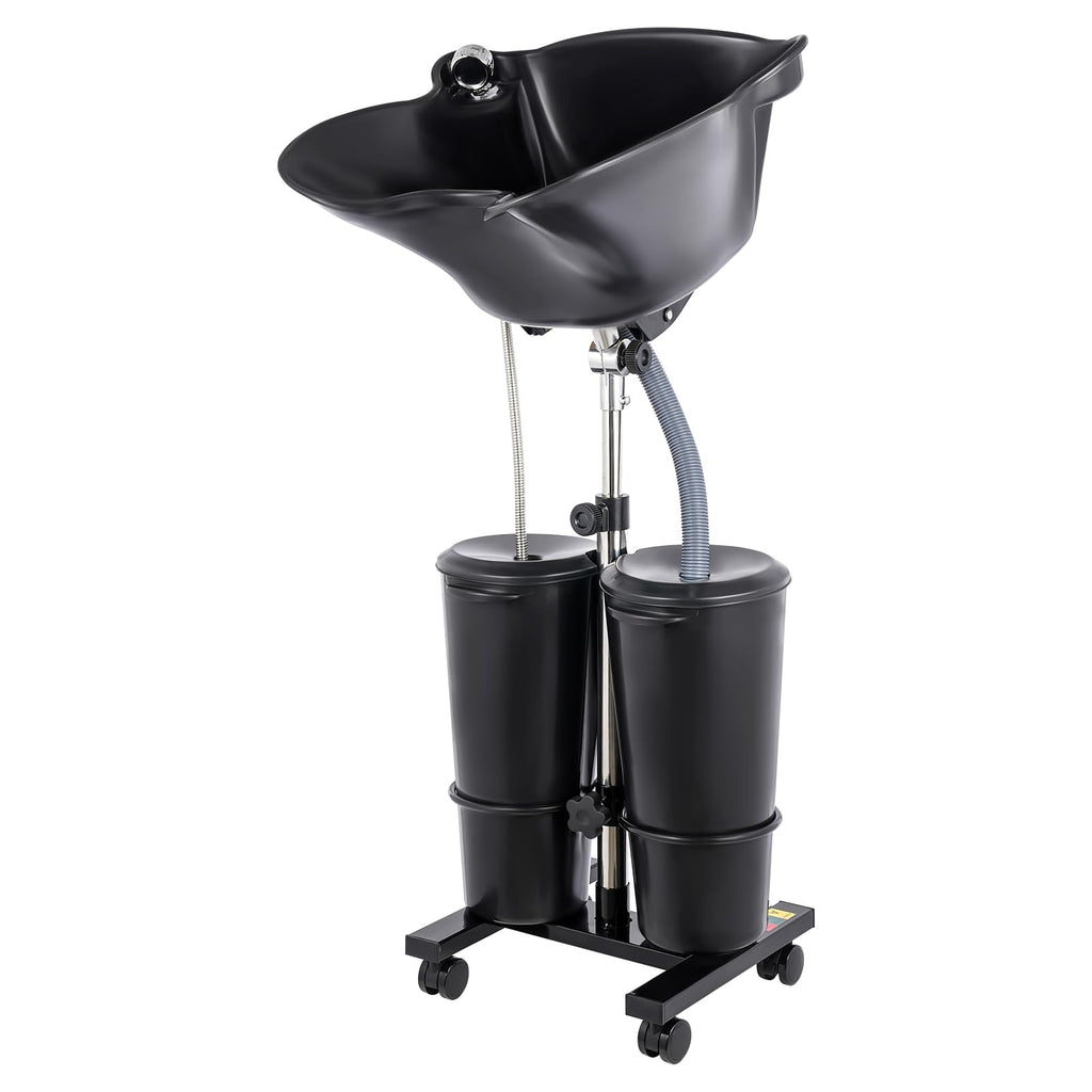 Portable Shampoo Bowl with Electric Pump, Adjustable Height Hair Washing Station with 2 Bucket X413