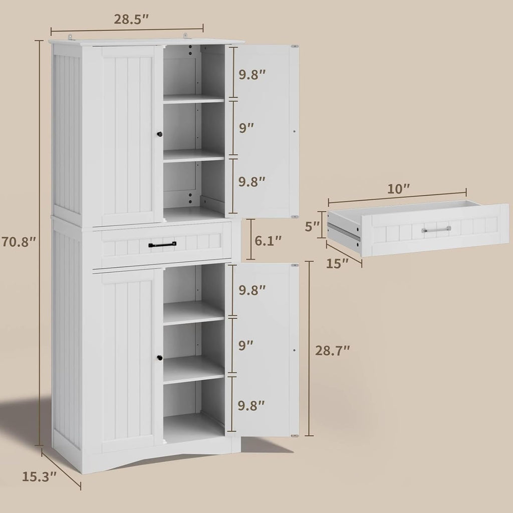 71" White Kitchen Pantry Storage Cabinet Q8543