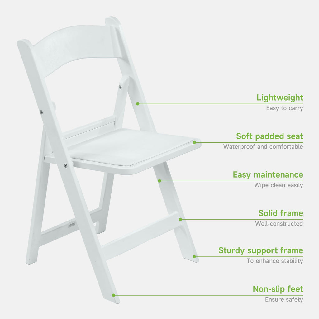 White Resin Folding Chairs with Cushion, 10 Pack S12171