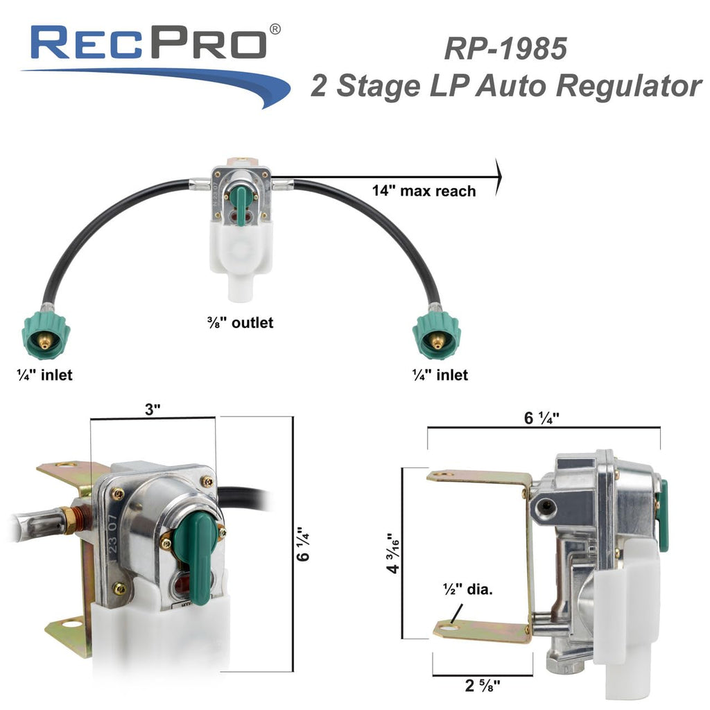 RV 2-Stage Auto Changeover Propane Regulator with Hose V793