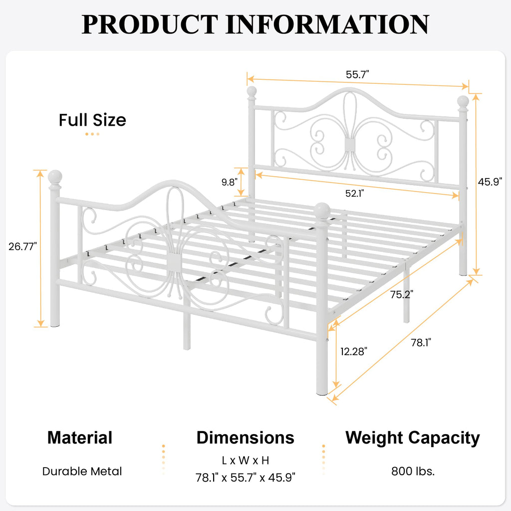 Full Size White Metal Bed Frame with Headboard N158311