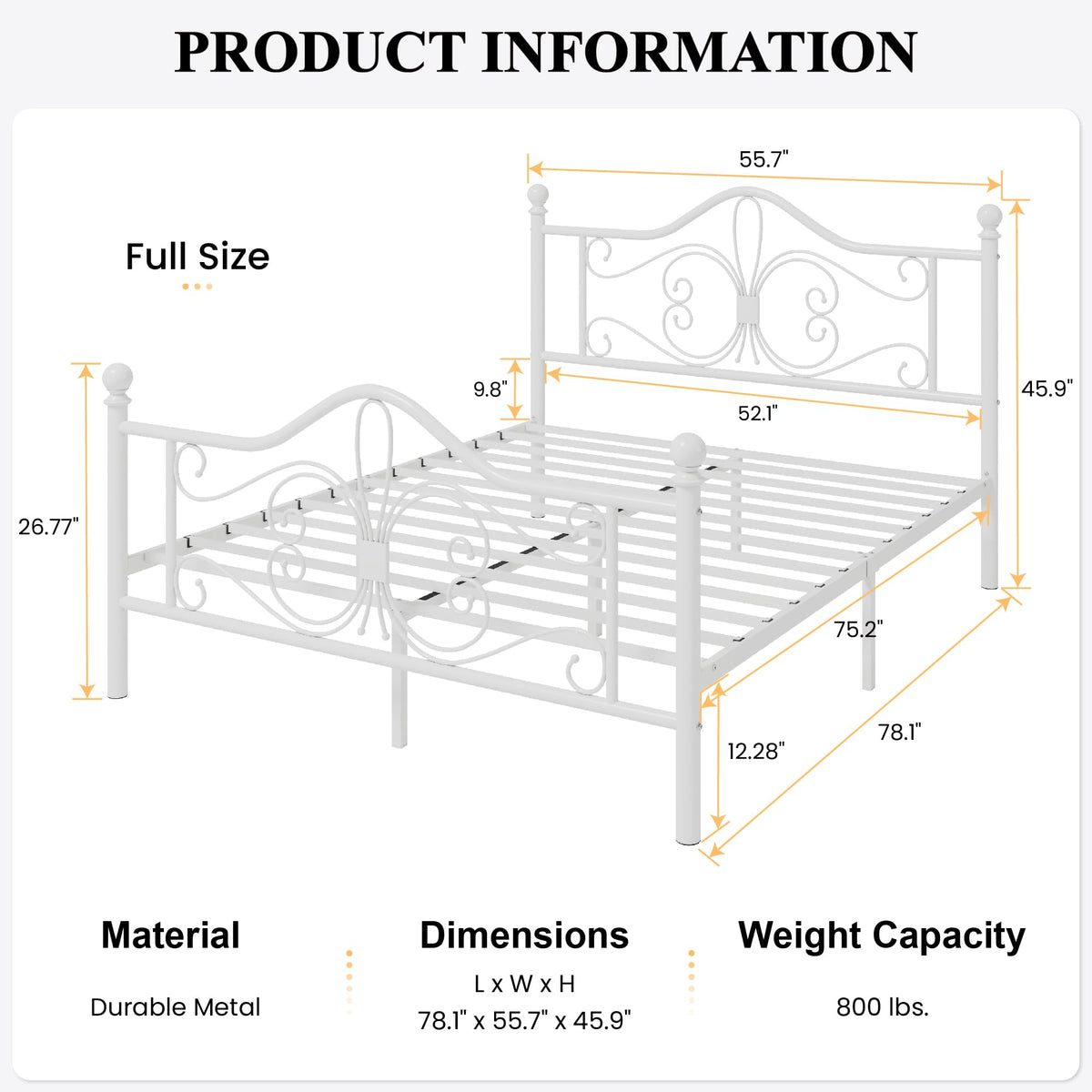 Full Size White Metal Bed Frame with Headboard N158311