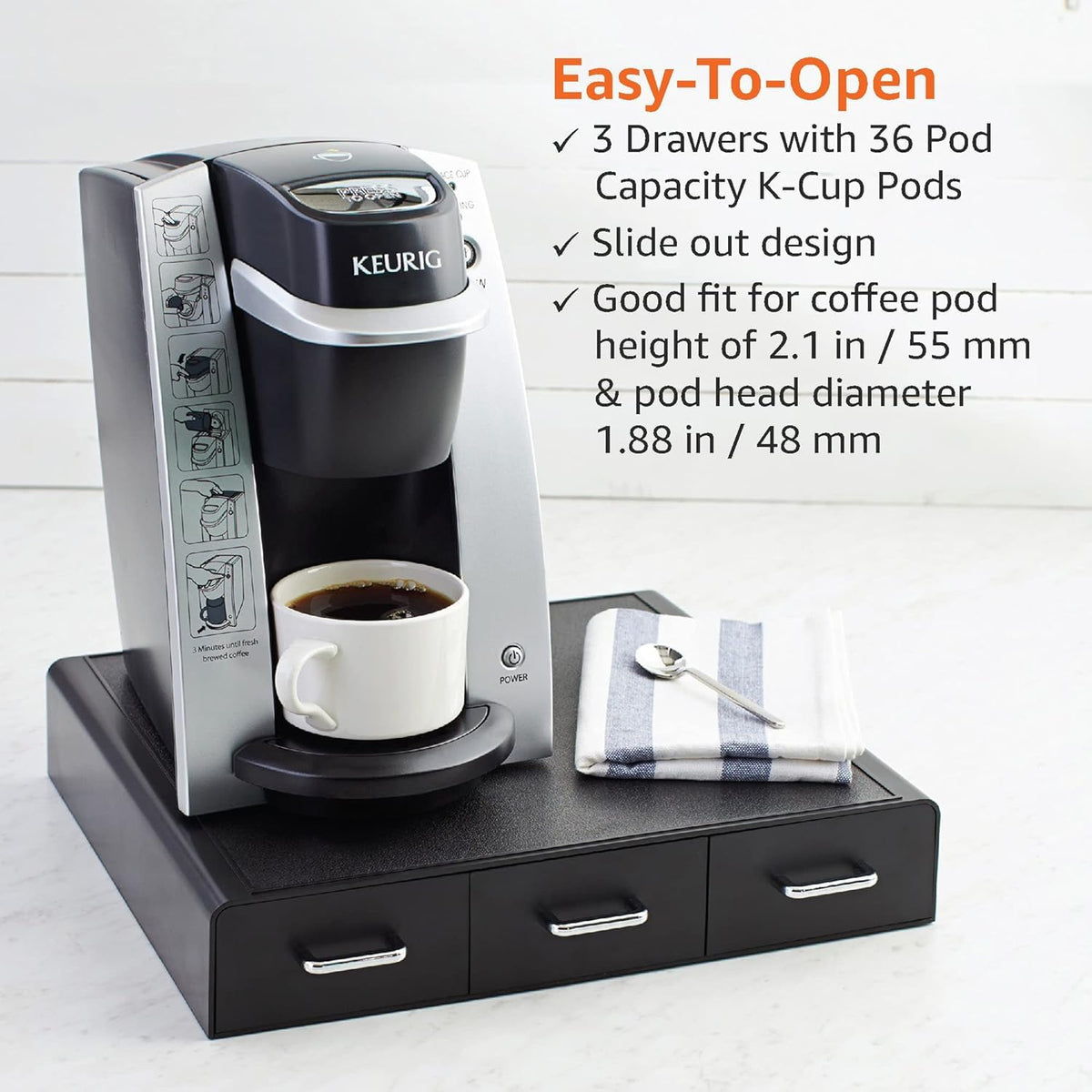 Black 36 Pod Capacity 3 Drawer Coffee Pod Storage Drawer Z382