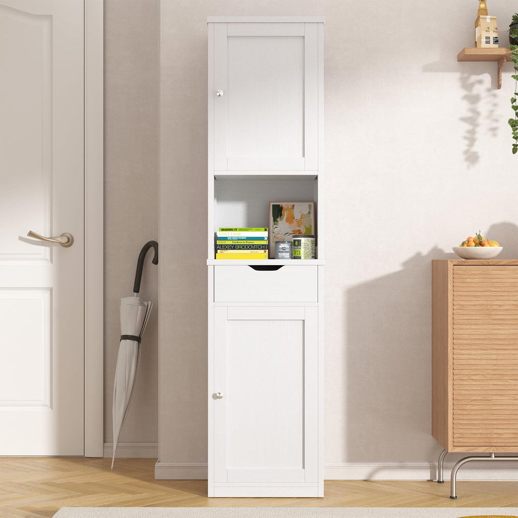 Tall Narrow Bathroom Storage Cabinet with Adjustable Shelves, White L243683