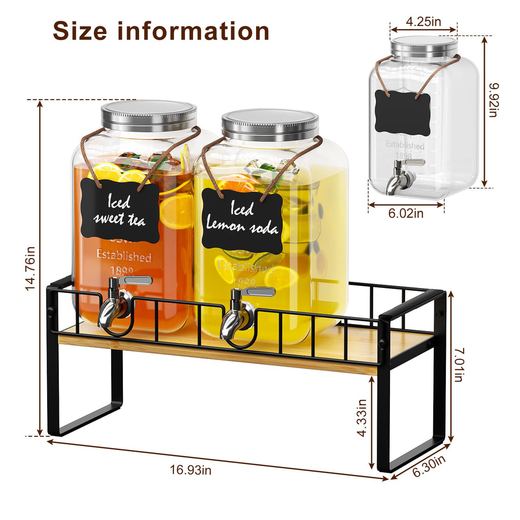 2 Pack 1 Gallon Glass Beverage Dispenser with Spigot and Ice Core G17938