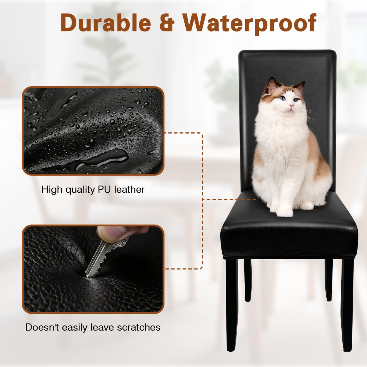 Black Set of 4 Stretch Waterproof Dining Chair Covers B631853